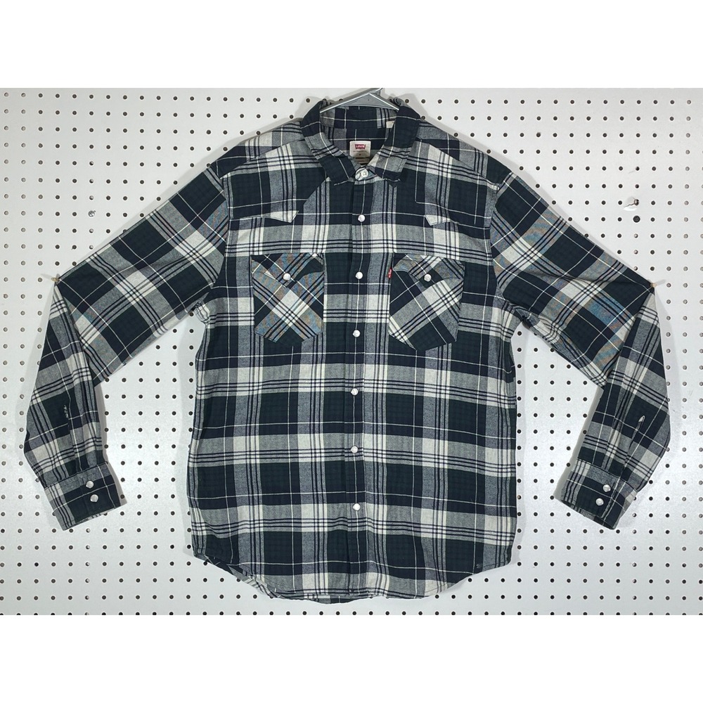 Levis Mens Standard Fit Plaid Western Snap Shirt Navy White PC9-85745-0027